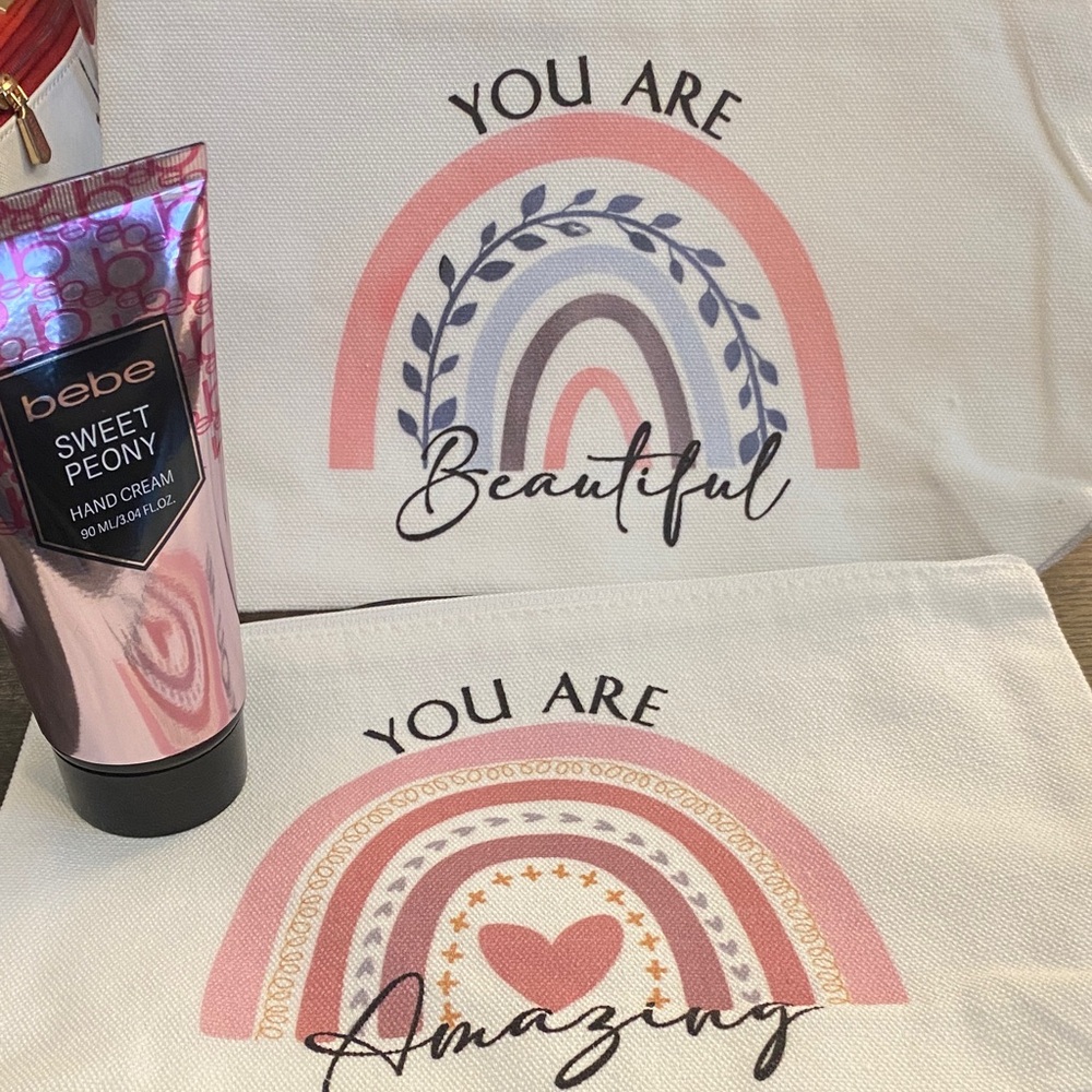 Bebe Sweet Peony Hand Cream with Inspirational Pouches in Pink and Purple